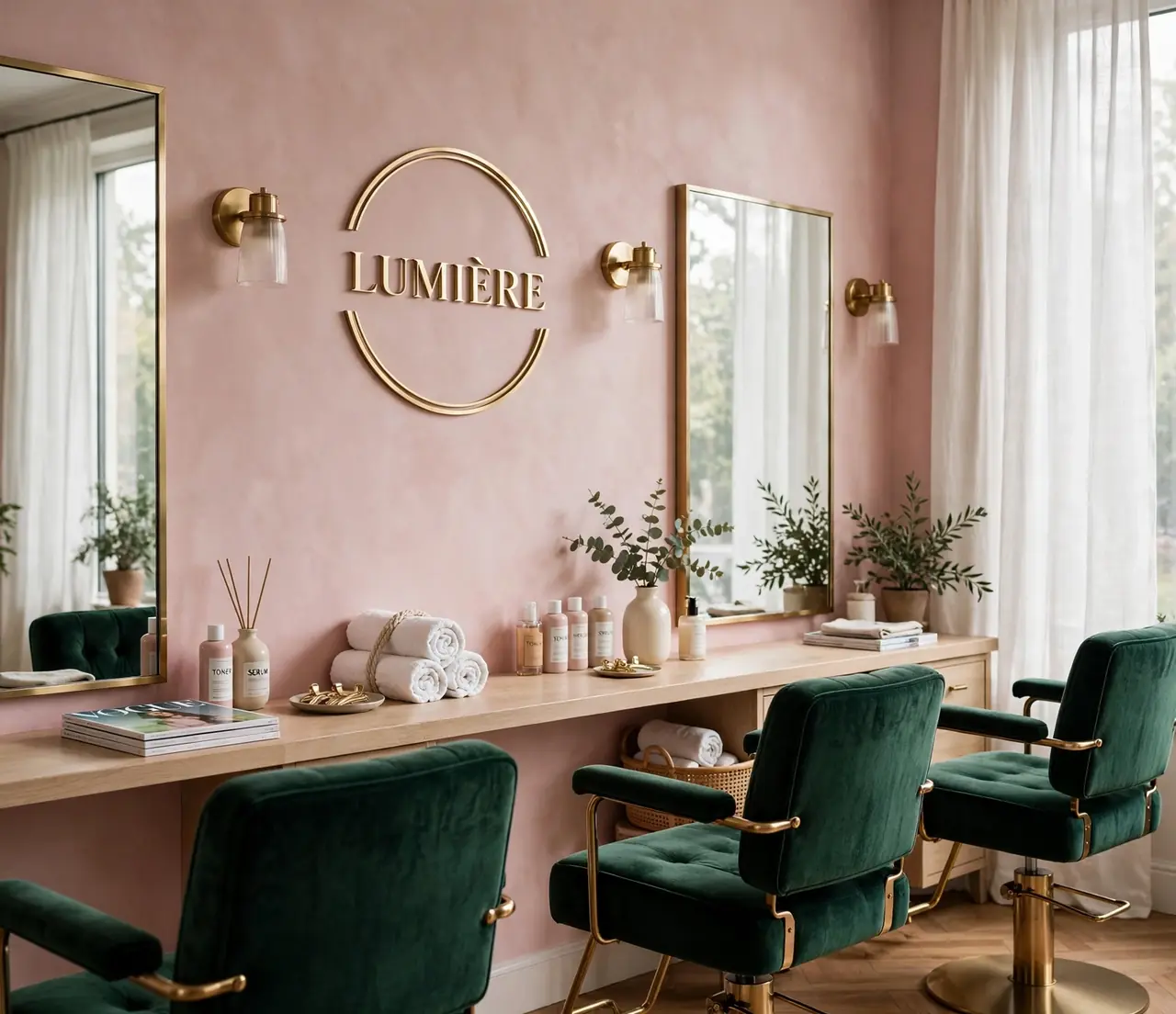 Interno di un salone beauty con arredi chiari e luce naturale